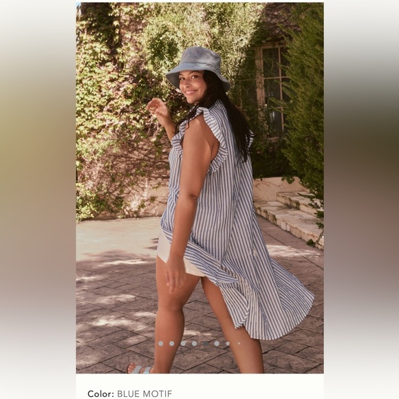 NWT new anthropologie Maeve sleeveless long tunic ruffle medium blue white - Picture 12 of 17